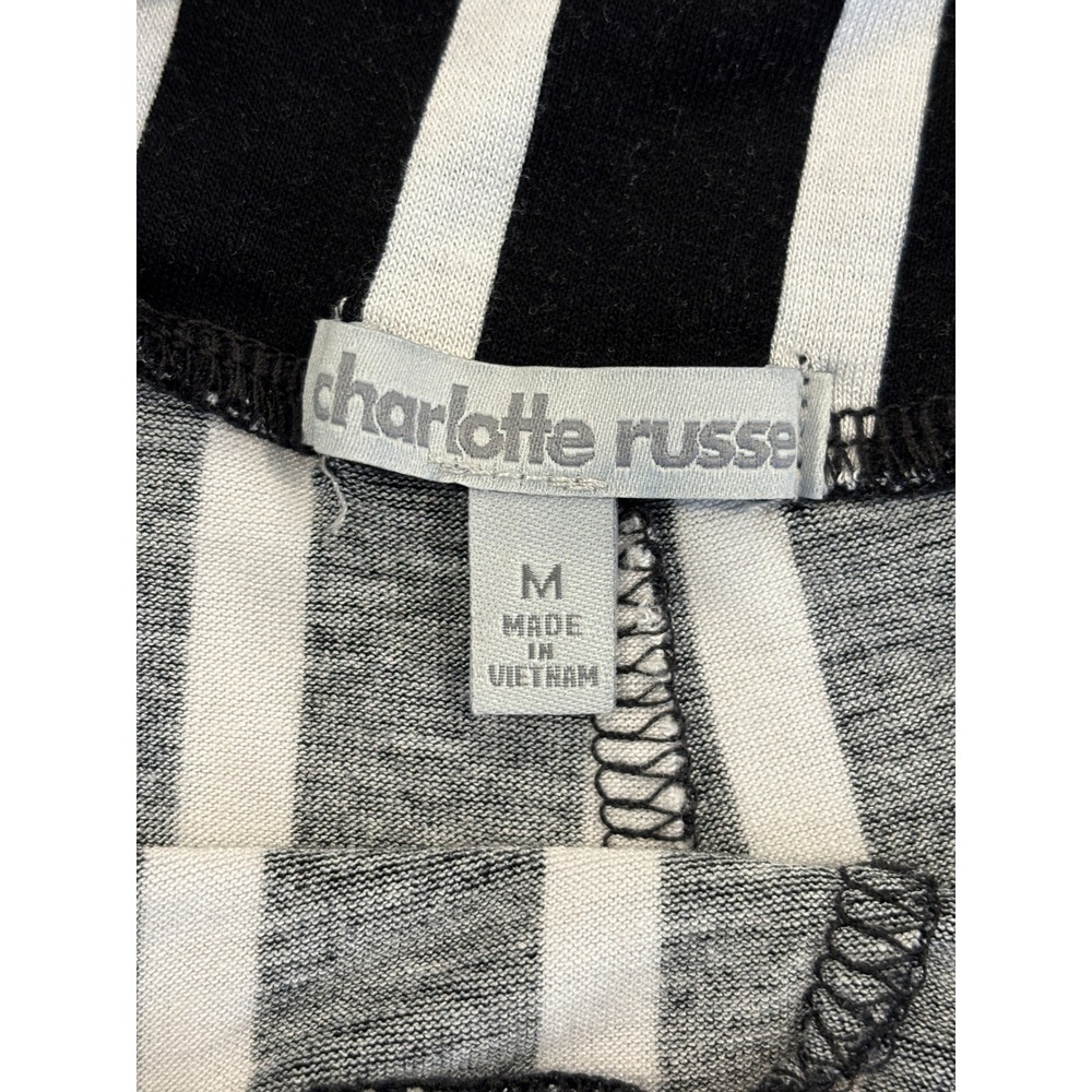 Charlotte Russe Black White Vertical Stripe Flare Leg Pants Medium High Rise - Picture 3 of 5